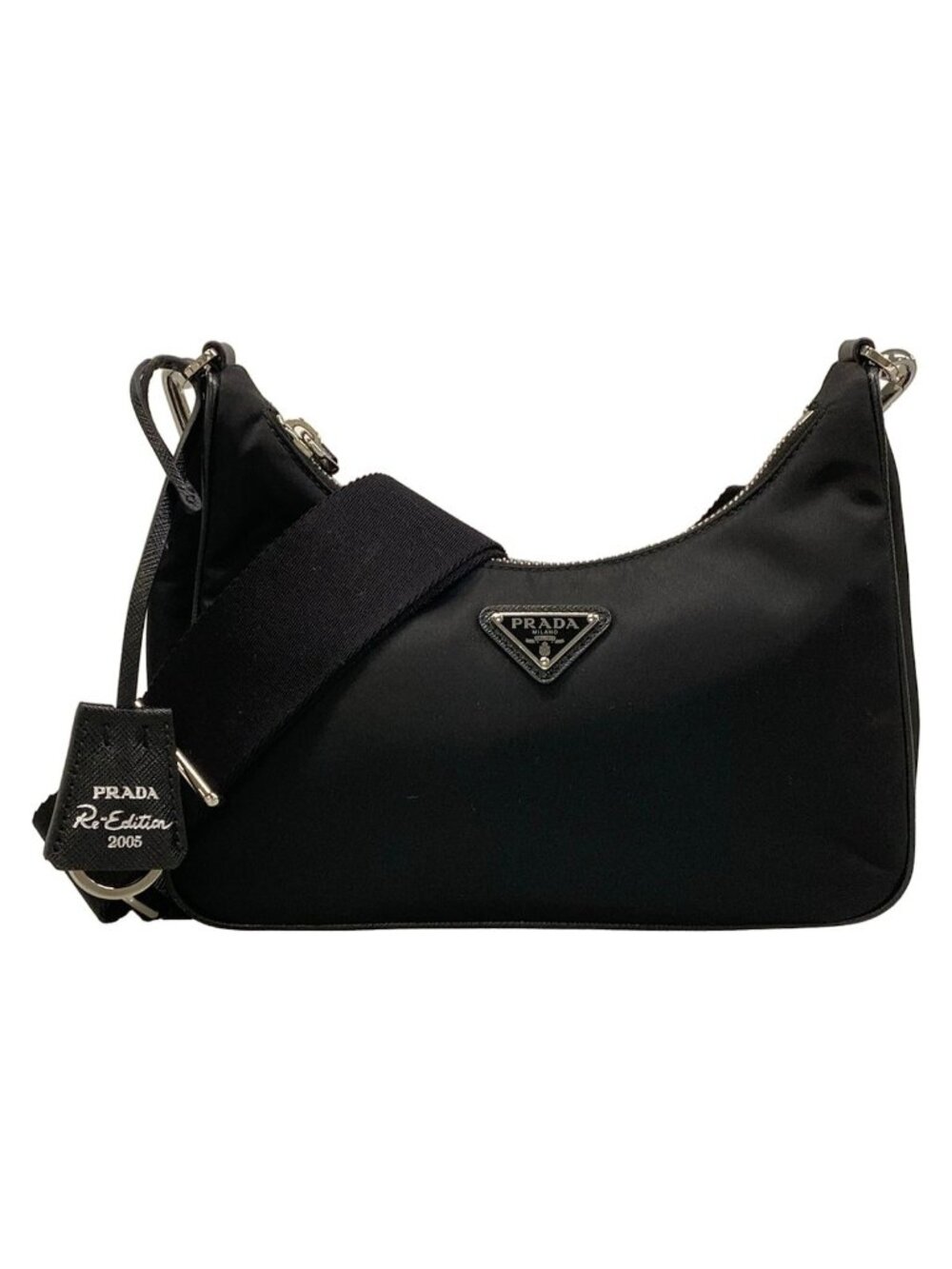 Prada Shoulder Bag Re Edition Re-Nylon Black Detachable Strap Leather